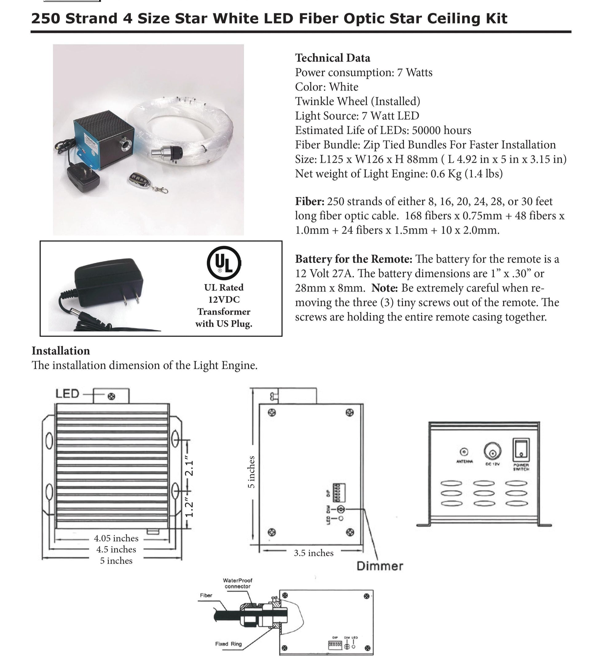 250 Fiber Optic Star Ceiling Kit Instructions
