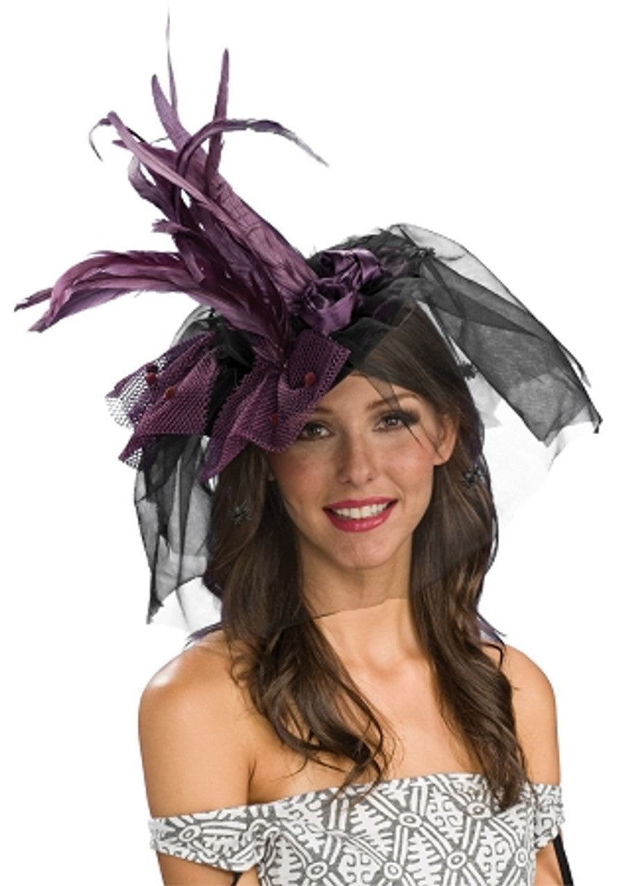 Mini Witch Hat Purple with Black Spider Veil - A Spellbinding Accessory