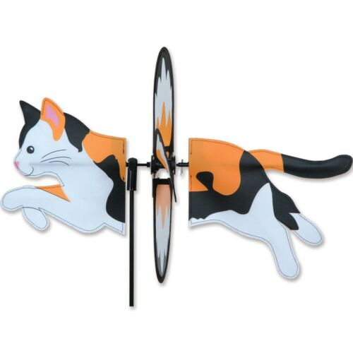 Premier Kites 19 Inch Black, Orange and White Calico Cat Garden Wind Spinner - Part Number 25059